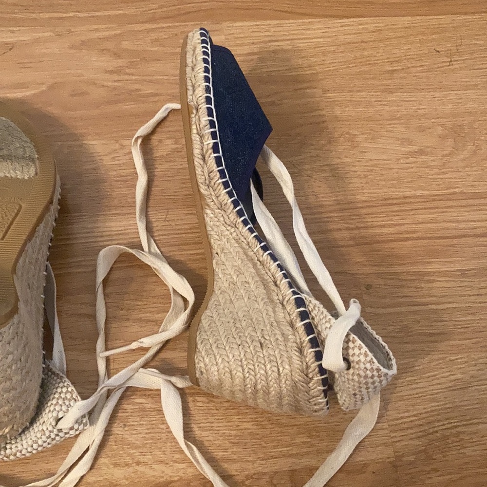 Women’s denim peep toes made in Spain wedge espadrilles with ankle straps - Picture 6 of 10